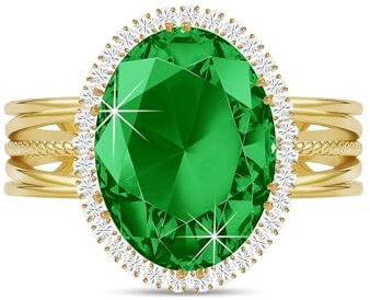 Linawe Smaragd Ring mit Grünem Stein, Gold Ringe Frauen, Moissanite Ring Damenring Modeschmuck, Statement Goldring Verstellbar Statement Fingerring Damen, Diamant Edelstein Goldene Ringe Vergoldet
