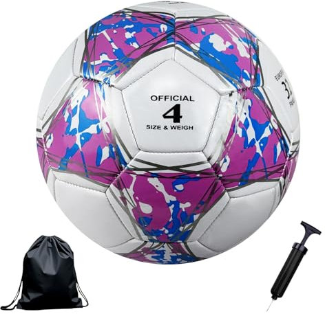 Bibykivn Ballon de Football en Taille 5, Foot-Ball Match Entraînement Adolescents Ballon de Football avec Pompe à Air Sac en Filet et Aiguille,Adolescent et Adultes Match Sport (modèle-3, Balle n° 4)