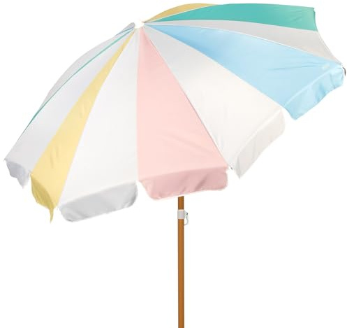AKTIVE Parasol de plage arc-en-ciel 8 baleines 200 cm, mât inclinable, protection UV50, baleines en fibre de verre, mât en acier 28/32 mm, avec housse de transport, coupe-vent (62430)