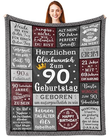 Parcae Geschenk zum 90 Geburtstag, 90. Geburtstag Mann, 90 Jahre Männer Geschenk für Opa Papa, 90 Geburtstag Deko, Geschenk 90. Geburtstag Mann Decke 150x130CM