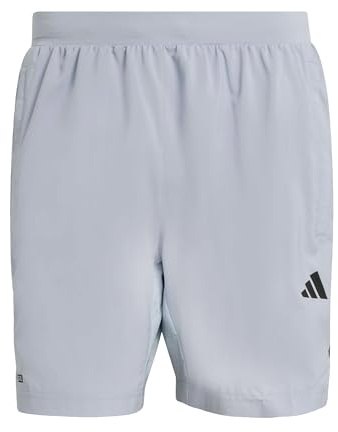 adidas Men's TECH Essentials Workout 3 Stripes Shorts, Halo Silver, S 7 inch