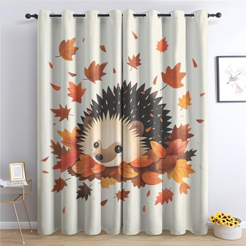 Luxfieo Igel Vorhänge Kinder Süße Cartoon Waldtiere Vorhang Blickdicht Gardinen 160 cm Lang Verdunklungsvorhänge mit Ösen Thermovorhang für Wohnzimmer Schlafzimmer Kinderzimmer Fenster Deko 2er Set T#