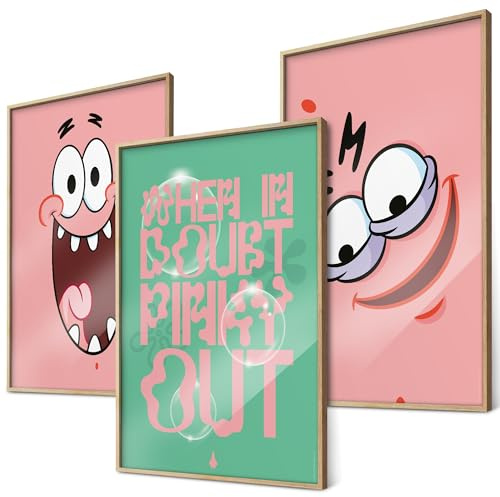 canvea SpongeBob Poster Set Patrick Star 3x DIN A4 – Lustige Wanddeko Bilder Kinderzimmer & Erwachsene „When in Doubt, Pinky Out“ Geschenkidee Wandbilder