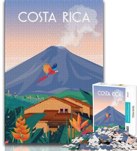 Puzzle mit 1000 Teilen für Erwachsene, Geschenk, Costa Rica-Reiseposter, lebendiges und einzigartiges Design, entspannendes und herausforderndes Puzzle-Erlebnis (38x26cm)