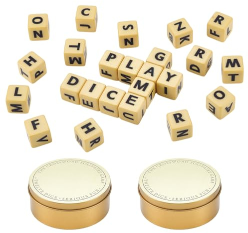 NBEADS 2 set di Dadi per Cruciverba, Set di Intrattenimento con Dadi con Lettere, Attività di Gioco di Parole con Lettere per Viaggi, Campeggio con Scatole Stoccaggio Portatili, Oro