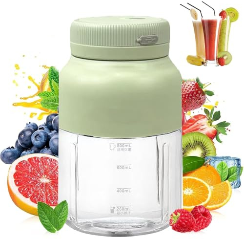 Licuadora Mini Japan, Licuadora de Mano de 840 ml — Exprime directamente, No Requiere Filtro, Vaso Licuador, Recargable USB-C, Apto para Lavavajillas (Verde)