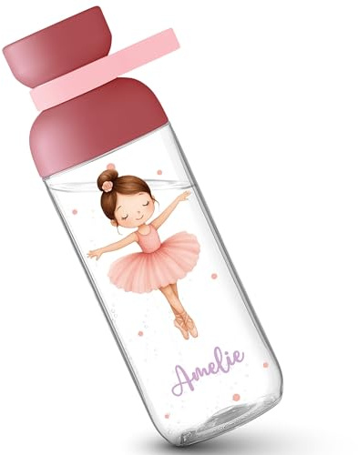 Shirtracer Mepal Trinkflasche Kinder personalisiert Ballerina mit Name | Rosa, 500 ml, Flasche, spülmaschinenfest, auslaufsicher, Kohlensäure geeignet, Tanz, Ballett