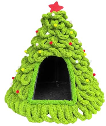 Maison de Noël pour chats - Design d'arbre chaud - Abri tricoté - Arbre de Noël chaud - Pour chiots et petits animaux domestiques - Pour l'intérieur et l'extérieur - Maison et hiver
