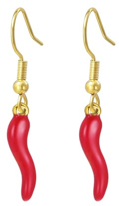 Dreamtimes Ohrringe für Damen in Form eines italienischen Horns – Ohrringe mit rotem Pfeffer, Edelstahl, Schutz-Glücksbringer, Ohrhänger, Schutz vor dem bösen Blick