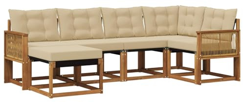 vidaXL Outdoor-Sofagarnitur mit Kissen 6 pcs Natur und Beige, Moderne Outdoor-Sofa-Sitzgruppe, stylische Gartenmöbel, robuste Terrassenmöbel, Bequeme Lounge für den Garten