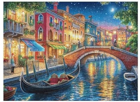 Venedig Kanalstadt Nacht Landschaft 500 Stücke Puzzle Für Erwachsene Und Teenager Gemütlicher Abend Zu Hause Gehirnjogging Farbverlauf Design Ostergeschenk 500 PCS