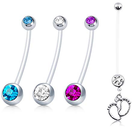 JFORYOU Schwangerschaftspiercing Baby Füsse - BAUCHNABELPIERCING aus flexiblem PTFE für Schwangere Frauen & Damen Schwanger