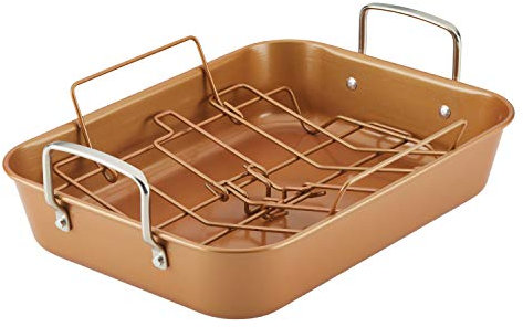 Ayesha Curry Antihaftbräter/Bräter mit Rost, 28,9 x 38,1 cm, Braun