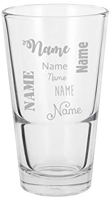 Herz & Heim® Trinkglas - Longdrinkglas mit Gratis Gravur des Wunschnamens in verschiedenen Varianten/Glas, 330 ml Name in verschiedenen Schriftarten