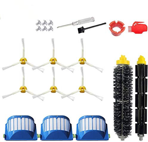Accessori per iRobot Roomba Serie 600 675 677 692 671 694 691 614 615 635 676 670 645 655 690, 500 Serie 595 585 564 552 Le parti di ricambio includono 3 filtri. 6 spazzole laterali, 1 Spazzola con