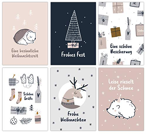 Papierdrachen Weihnachtskarten Set - 12 liebevoll gestaltete Postkarten zu Weihnachten - Kunstdruck zum Verschicken, Pakete dekorieren und Sammeln - Grußkarte Weihachten - Hygge Karten Set 16