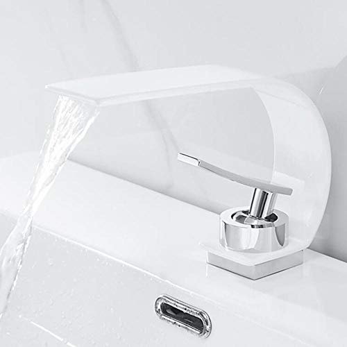 Robinet Mitigeur Lavabo Salle de Bain Cascade Chaud et Froid Sous Lavabo Robinet Salle Bain Monotrou Laiton Robinet de Salle de Bain-Blanc