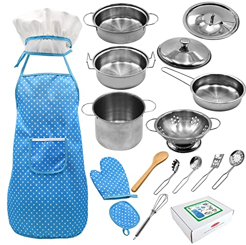 Juguetes de Cocina para Niños y Niñas - Set de Ollas, Sartenes y Utensilios de Acero Inoxidable (2)