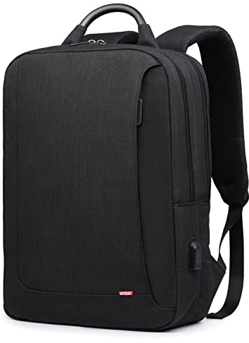 HYZUO 15.6 Zoll Laptop Rucksack mit USB Ladeanschluss Slim Backpack Schulrucksack mit Laptopfach Wasserdicht Business Daypack Notebook Tasche für 15-16 Zoll Laptop Herren Damen, Schwarz
