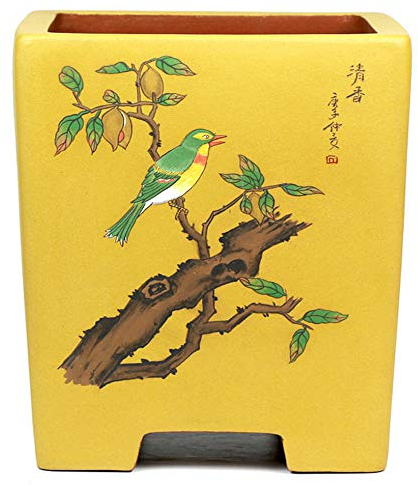 XFDZSW MALL Jaune Pot Fleur Mignon avec Trou de Vidange Fait Main Pot Fleur pour La Décoration De Jardin Intérieur Ø 22 cm x H 27 cm