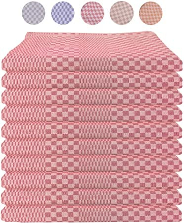 LEFUNDA® Lot de 10 Torchons de Cuisine Vaisselle De Qualité Supérieure 100% Coton, 220 GSM, Très Doux et Super Absorbant, Facile à Laver, 50x70cm (Rouge, 10)