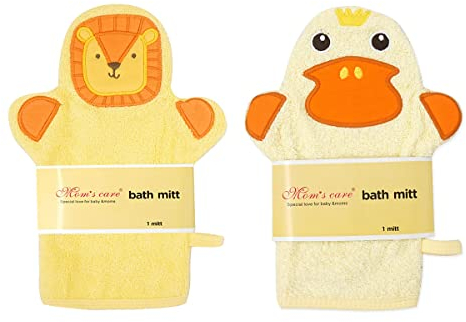 Baby-Waschhandschuh – niedliche Tier-Designs, Kinder-Waschlappen, Handschuh, Kinder-Badehandschuh zur Reinigung der Haut (Löwe, Ente)