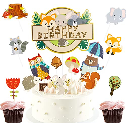 Kuchendeko Kindergeburtstag Tortendeko Happy Birthday Waldtiere Kuchen 39 Stück Deko Cake Topper Geburtstag Torte Torten Muffin Cupcake Deko für Kinder Junge Mädchen Tiere Geburtstag Party