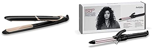 Babyliss Super Smooth 235 Glätteisen mit Ionen-Technologie 140°C - 235°C ST393E & 19mm Lockenstab mit Klammer mit schmalem Durchmesser für enge Locken