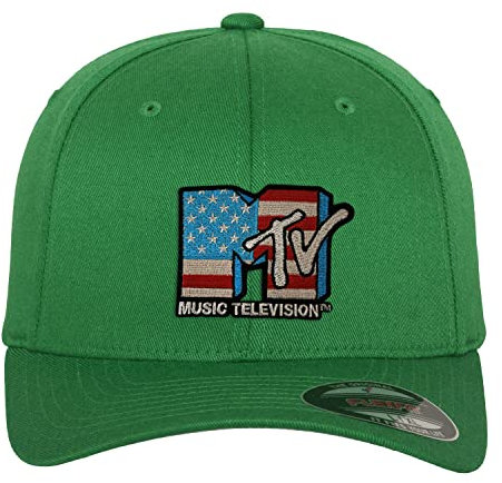 MTV Offizielles Lizenzprodukt American Flag Flexfit Cap (Grün), Klein/Mittel