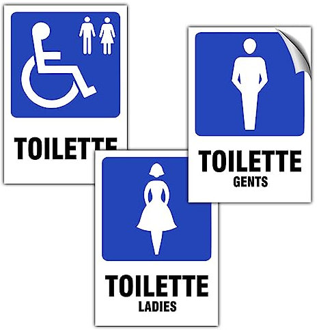 EVM Eticchette BAGNO UOMO DONNA DISABILI Segnaletica Targhetta in PVC Morbido laminato Opaco Adesivo impermeabile Porte Locali Ufficcio 7x10cm 3pz.