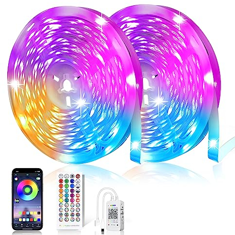 PSTAR LED Strip 30M, Bluetooth Music Sync, mit App Steuerung und Fernbedienung, 16 Mio. Farben Musikmodus Timer-Einstellung, Selbstklebend LED Lichtband, für Schrankdeko, Küche, Party, Zuhause