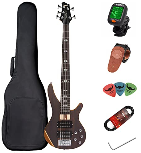 Bajo eléctrico 4 cuerdas de tamaño completo P bass kit para principiantes negro con bolsa de concierto, correa de guitarra y cable de guitarra (5)…