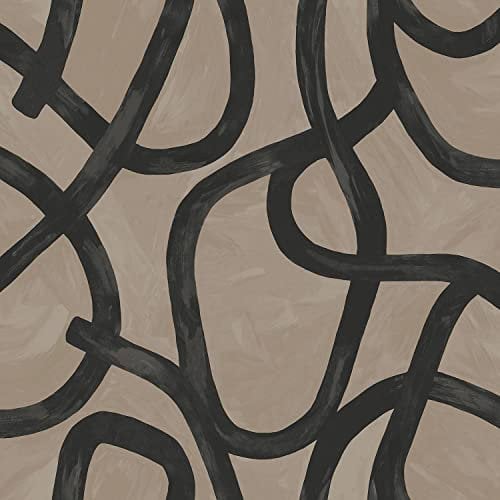 Linear Swirl Taupe Black Wallpaper - Modern Contemporary Feature Wall Squiggle Design