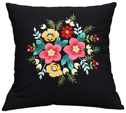 Stickerei Kissenbezug Kit - DIY Handstickerei mit Blumenmustern und Stickrahmen für Anfänger