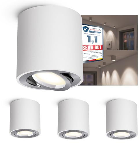 linovum 4er Set CORI Aufputz Deckenspot dimmbar weiß mit LED GU10 neutralweiß 6,5W 230V - Aufbau Leuchte Alu schwenkbar Ø80x84mm