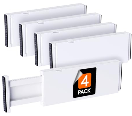 Lifewit 4 Pack Drawer Dividers Plastic 4 High, 11-17 Adjustable Drawer Organisers for Clothes, Expandable Dresser Separators in Bedroom/Bathroom/Kitchen/Office Organization and Storage