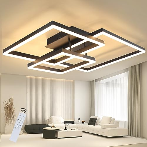 ZMH Deckenlampe LED Deckenleuchte Wohnzimmer - Wohnzimmerlampe Schwarz Dimmbar mit Fernbedienung 84W Schlafzimmerlampe Modern Schlafzimmer Deckebeleuchtung Geometrische für Küche Flur Büro Esszimmer