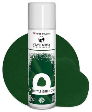 Food Colours Velvet Spray BOTTLE GREEN 250 ml Lebensmittelfarbe, Wildlederstruktur, Dekorieren von Kuchen, Pralinen, Schokolade, Zuckermassen, Monoporzionen
