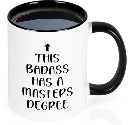 Maustic Regalos de graduación para ella, regalos de graduación de maestría, esta taza de café Badass tiene una maestría, regalos de graduación universitaria para hija, hijo, amigos, taza divertida de