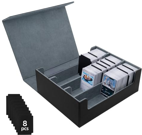 Tolesum Card Deck Box for MTG, Gathering Kartenbox für 1800+ Karten mit Trennwänden,PU Leder Starkes Magnetic Sammelkarten Aufbewahrungsbox Kompatibel Magic Commander TCG Karten-Schwarz&Grau