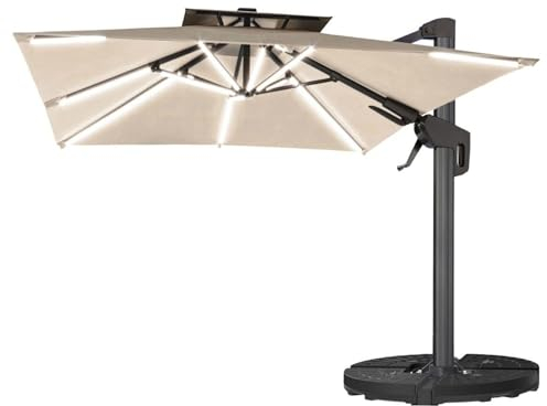 GGMMÖBEL SUN PIETRO | Sonnenschirm | Quadratisch | B:T 300 x 300 cm | Taupe | LED | +Ständer, Schwenkfuß & Hülle | Gartenschirm, Ampelschirm, Balkonschirm