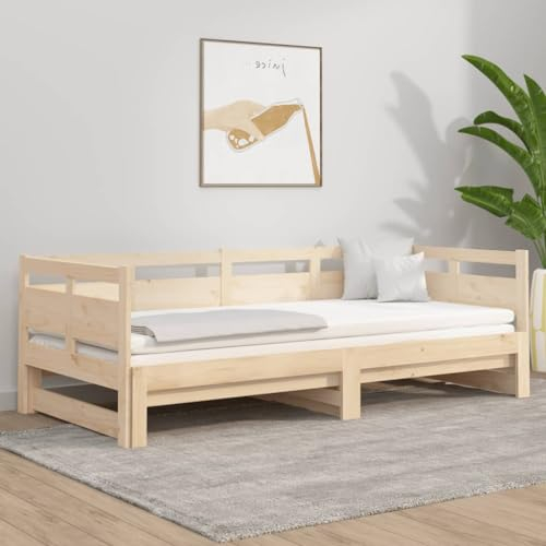 KOIECETA Tagesbett Ausziehbar Massivholz Kiefer Schlafsofa Bettsofa Gästebett für Schlafzimmer Wohnzimmer Sofa Bett Ausziehbett (Natur, 90 x 200 cm)