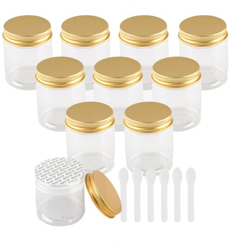 PQPAUTY 12 Pièces Vides Petit 80 ml Transparent Cosmétique Pot en Plastique avec Couvercle Or 80 g Pots de Cosmétique Crème de Bouteille Contenant avec 6x Spatules