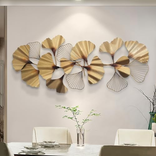 Dekoleidenschaft 3D Wandbild Ginkgo aus Metall in gold, 132x60 cm, Wanddeko, Wandschmuck