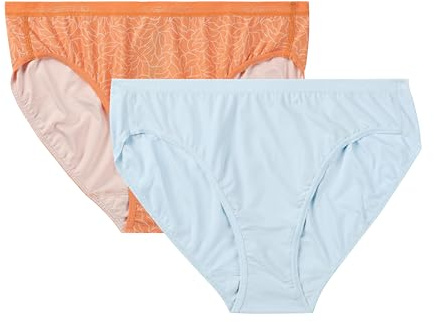 ExOfficio Damen Give-N-Go 2.0 Bikini-Schnitt Slip 2er-Pack – atmungsaktiv, langlebig, pflegeleicht, Reiseunterwäsche, Bellini Mosaic/Glacier Blue, L