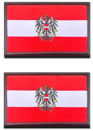 2 Stück Österreich Adler Flagge Patch Kompatibel mit Klett, Fahne Bundesheer Adler Wien Flagge Abzeichen für Kleidung Taschen Rucksack Uniform Weste Hundegeschirr Militär Taktisch