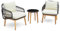 GYMAX Ensemble de Salons de Jardin 3 Pièces, 1 Table d'Appoint en Verre Trempé & 2 Chaises en Rotin PE et Bois d'Acacia avec Coussins, pour Porche, Balcon, terrasse