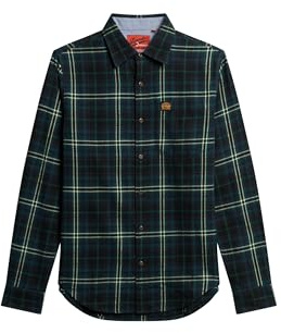 Superdry Herren Langärmliges Baumwoll-Holzfällerhemd Frontier Kariert Marineblau L