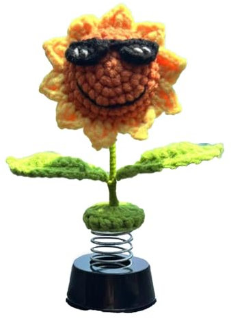 Poupangke Auto-Armaturenbrett-Dekorationen – gehäkelte schüttelnde Sonnenblume Ente Wackelkopf – animierte Wackeltänzerin Auto-Dekoration, ästhetisches Zubehör für Frauen, Männer