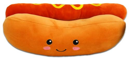 BEMIRO Essen Kuscheltier – Hochwertig Verarbeitet, Mit Gestickten Gesichtern, Kuschelig Weich, Ca. 23-33 cm (Hotdog Kuscheltier)